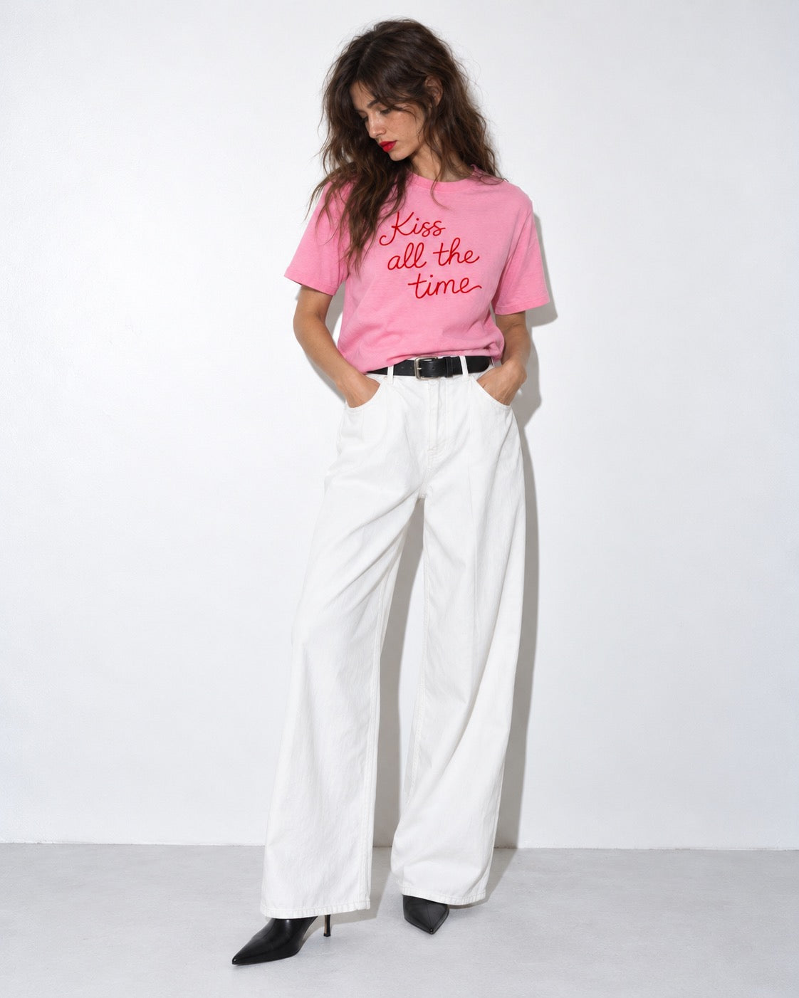 Women's 'KISS ALL THE TIME' embroidered premium organic classic fit 'Muser' t-shirt