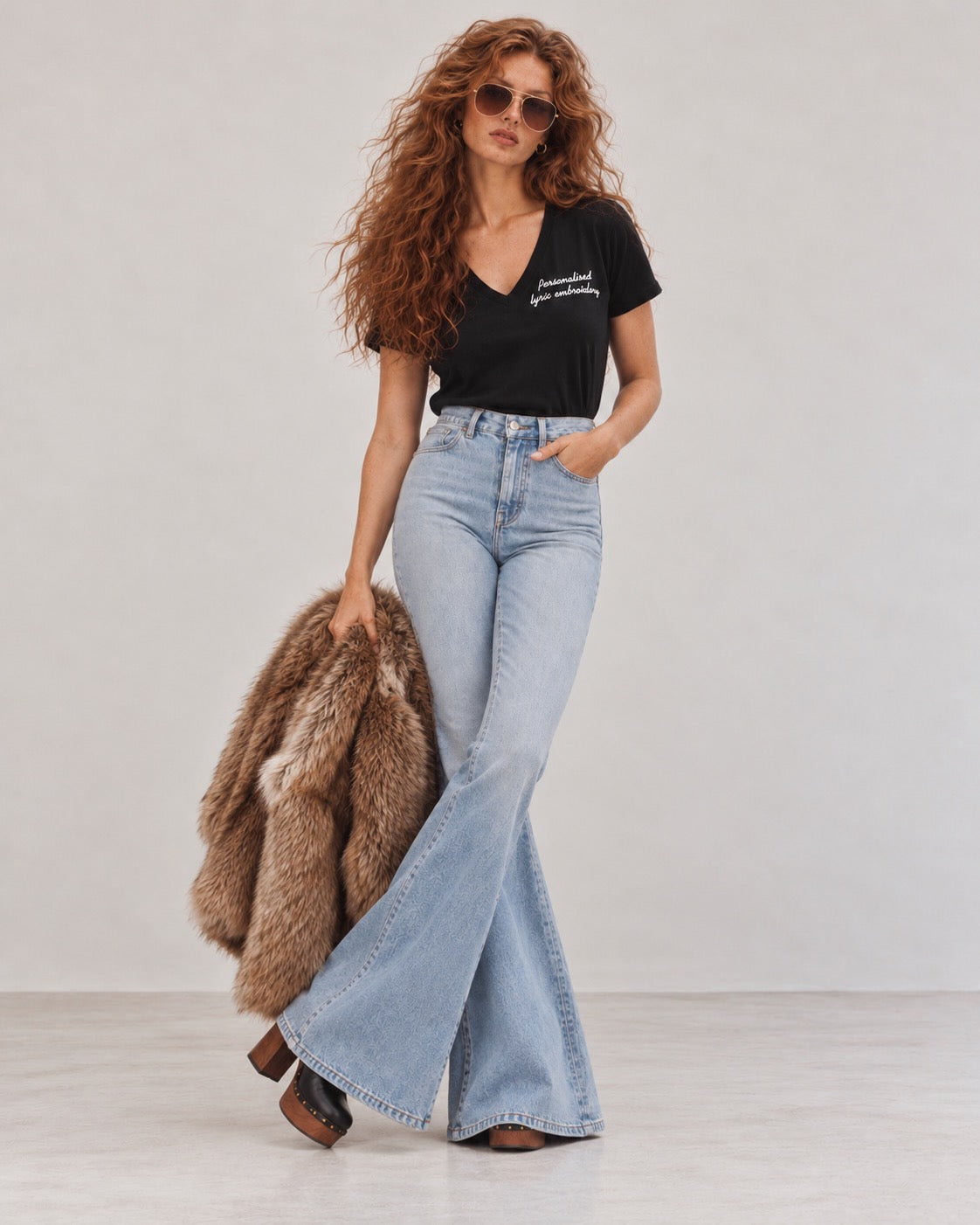 Personalised Lyric Left Chest Embroidered premium organic iconic women's v-neck 'Isla' t-shirt - choose your own lyrics, font and thread colour