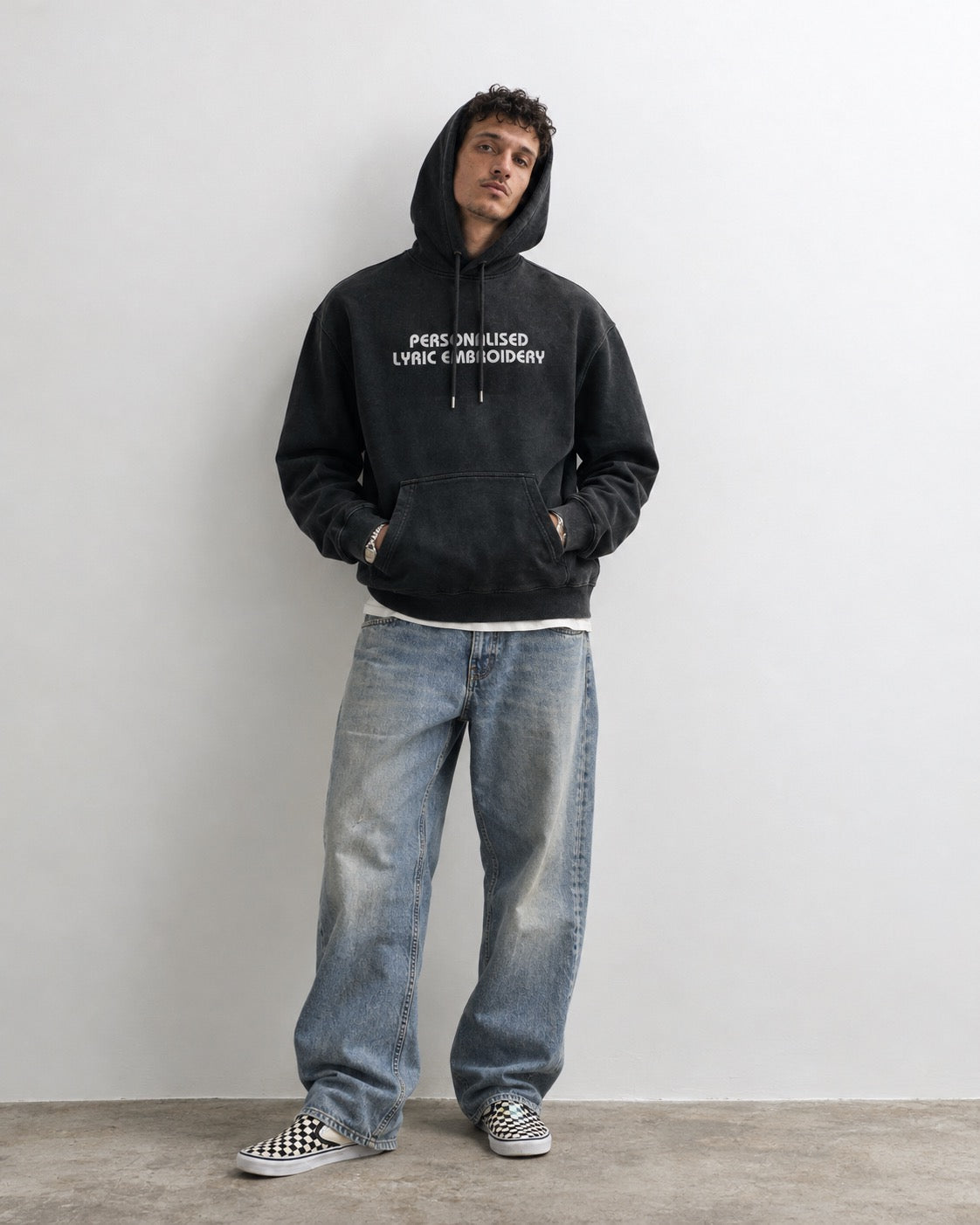 Men's Personalised Lyric Centre Chest Embroidered premium organic vintage aged 'Archer' hoodie