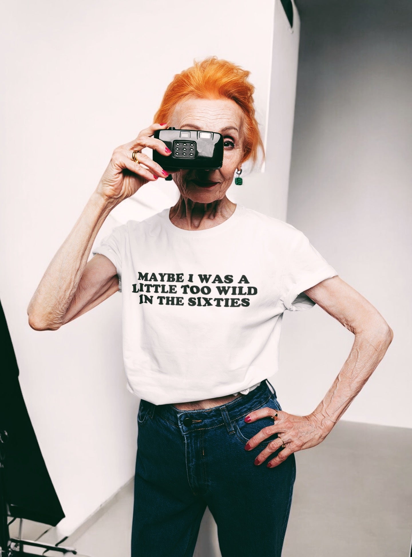 'MAYBE I WAS A LITTLE TOO WILD IN THE SIXTIES' embroidered premium organic iconic women's 'Muser' t-shirt