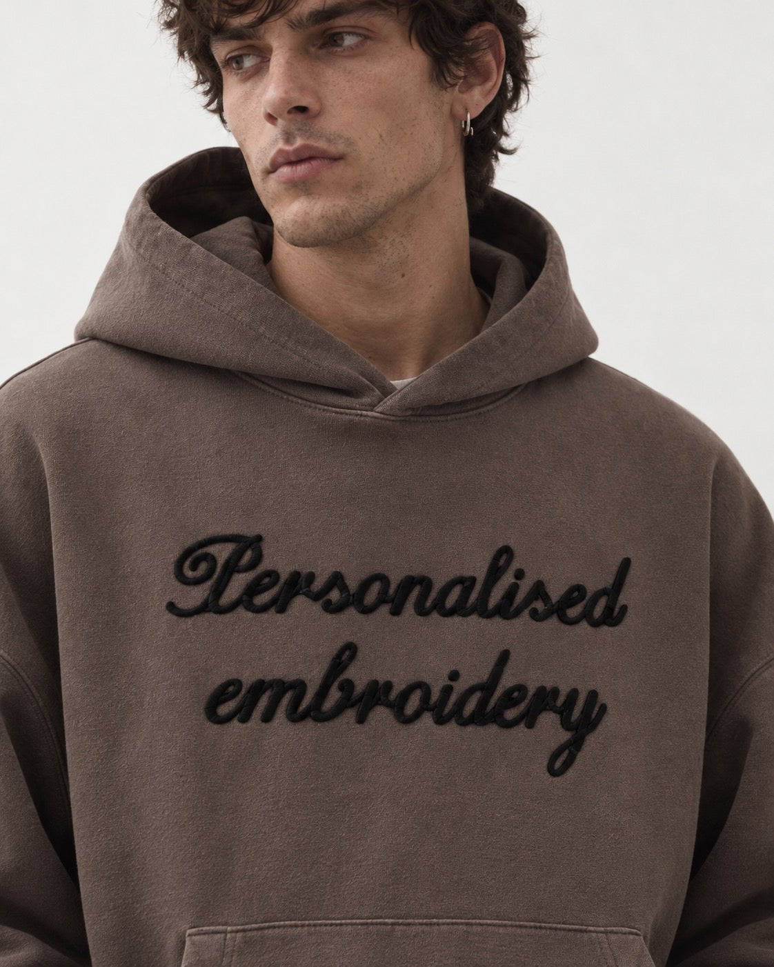 NEW Men's Personalised Lyric Centre Chest Embroidered premium organic vintage 'Chaser' hoodie