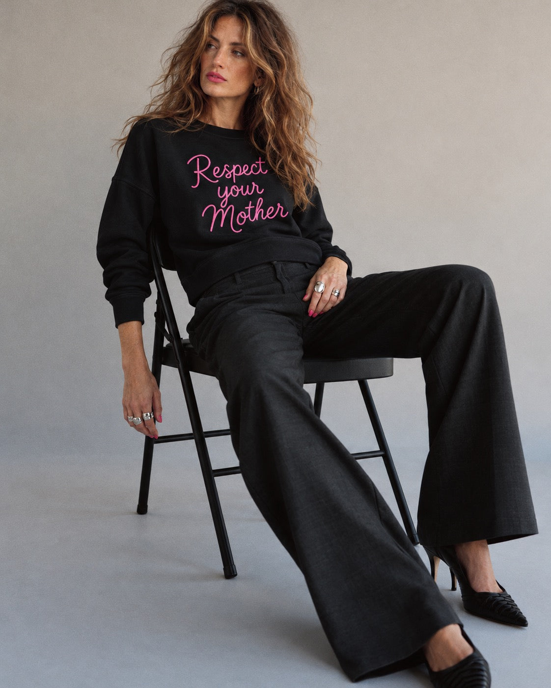'RESPECT YOUR MOTHER' embroidered organic women's dropped shoulder 'Alma' sweatshirt