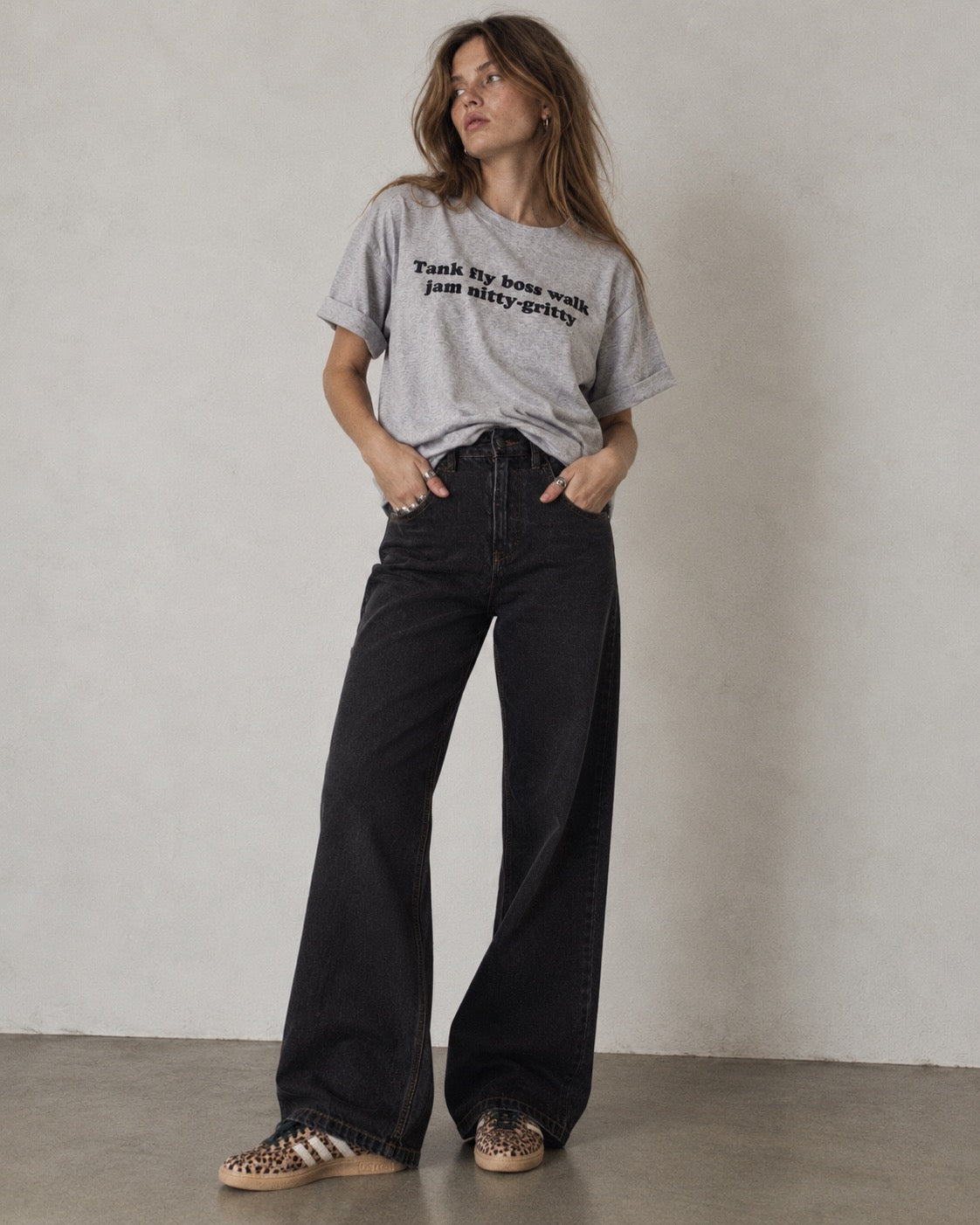 'TANK FLY BOSS WALK JAM NITTY-GRITTY' embroidered premium organic women's 1990;s oversized collider t-shirt.