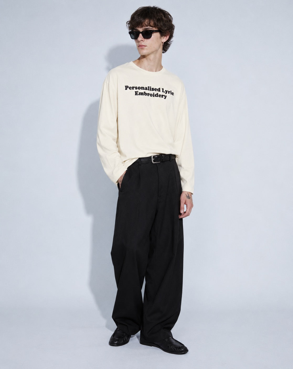 Men's Personalised Lyric Centre Chest Embroidered premium organic iconic Long Sleeve 'Creator 2.0' t-shirt - choose your own lyrics, font and thread colour