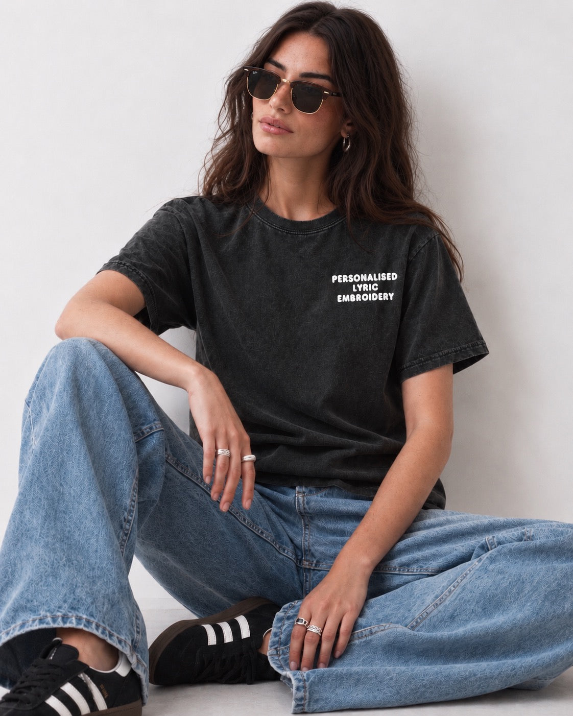 Women's Personalised Lyric Left Chest Embroidered premium organic garment dyed 'Creator Vintage' t-shirt