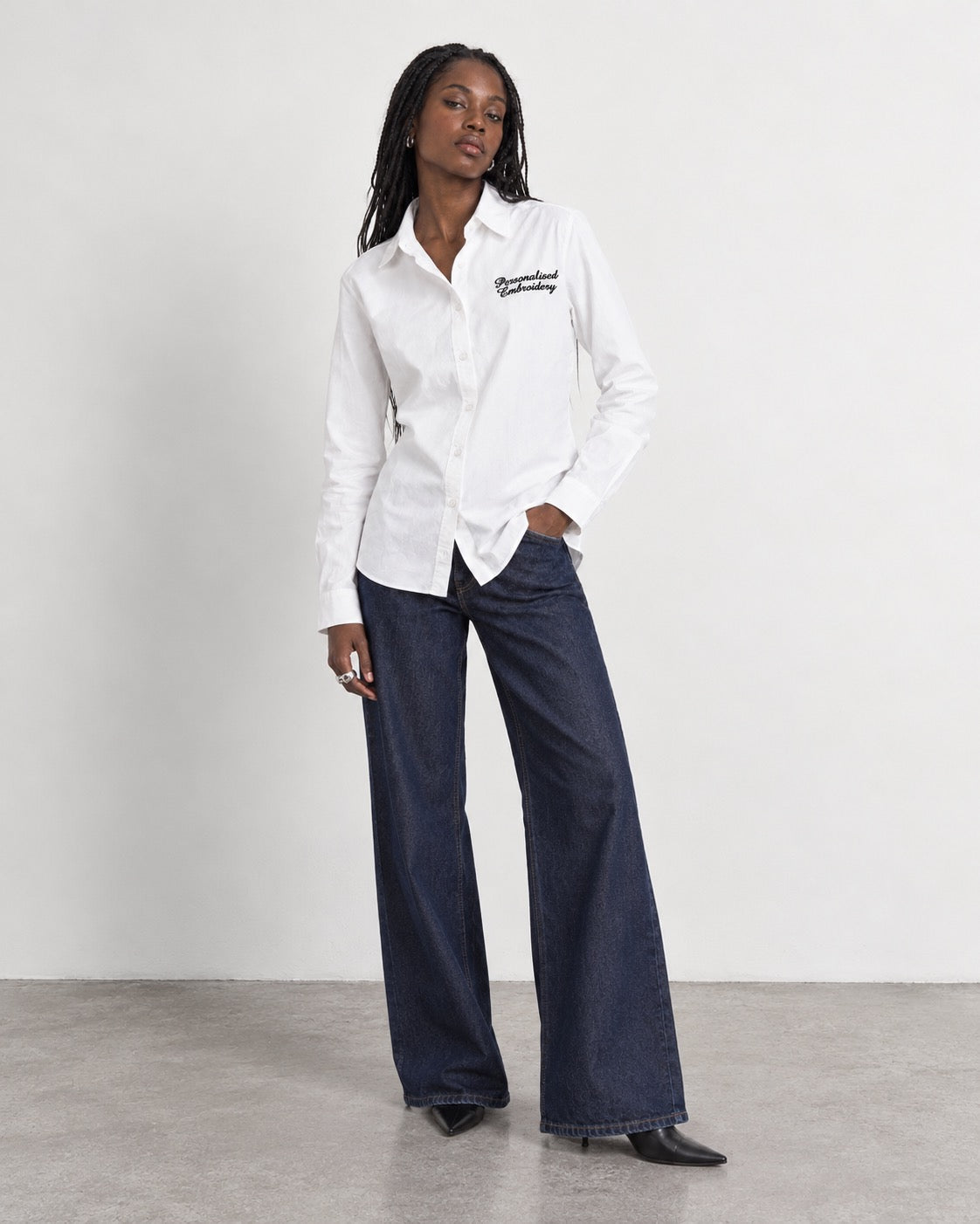 Personalised left chest embroidered women's relaxed fit organic cotton 'Styler' shirt - choose your own font & thread colour