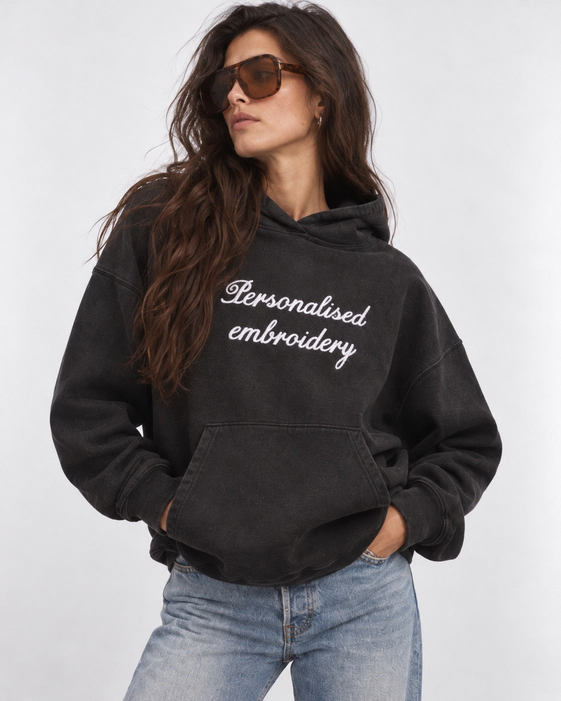 NEW Women's Personalised Lyric Centre Chest Embroidered premium organic vintage 'Chaser' hoodie
