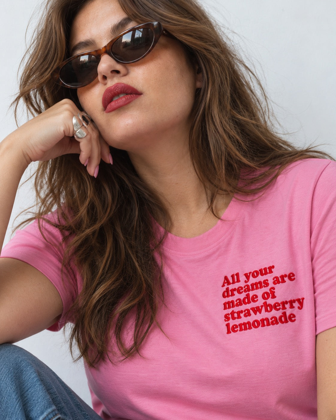 Women's 'ALL YOUR DREAMS ARE MADE OF STRAWBERRY LEMONADE' left chest embroidered premium organic medium fit 'Muser' t-shirt - extended sizing XS-5XL