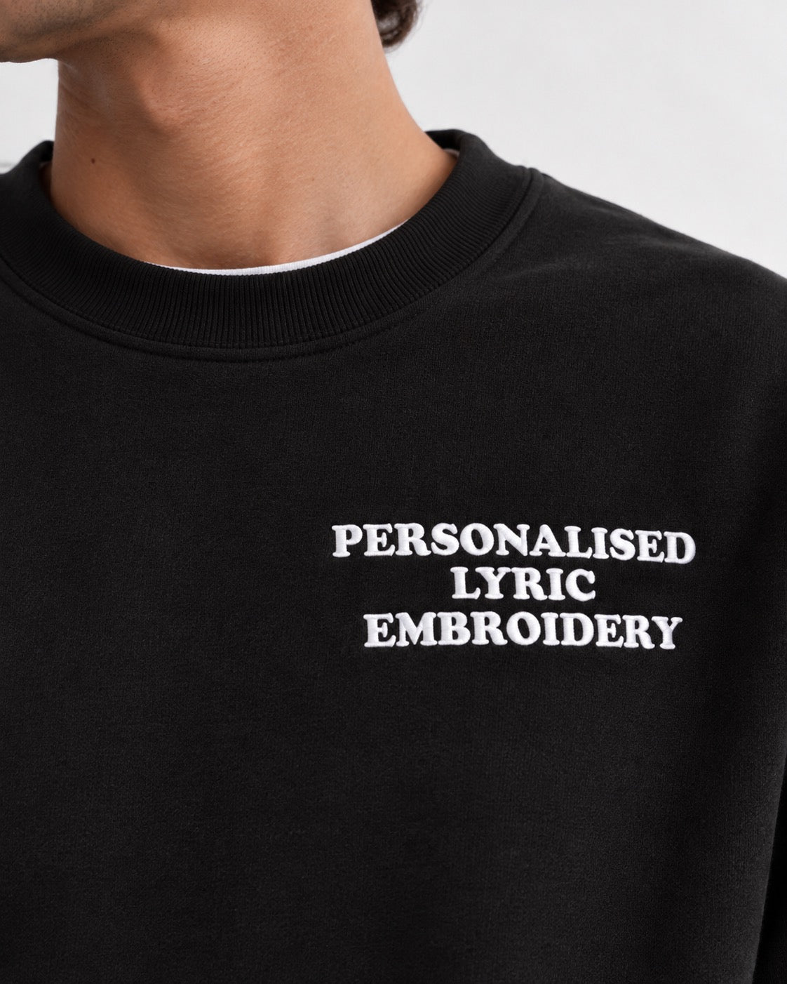 Men's Personalised Lyric Left Chest Embroidered premium organic classic crew neck 'Changer' sweatshirt