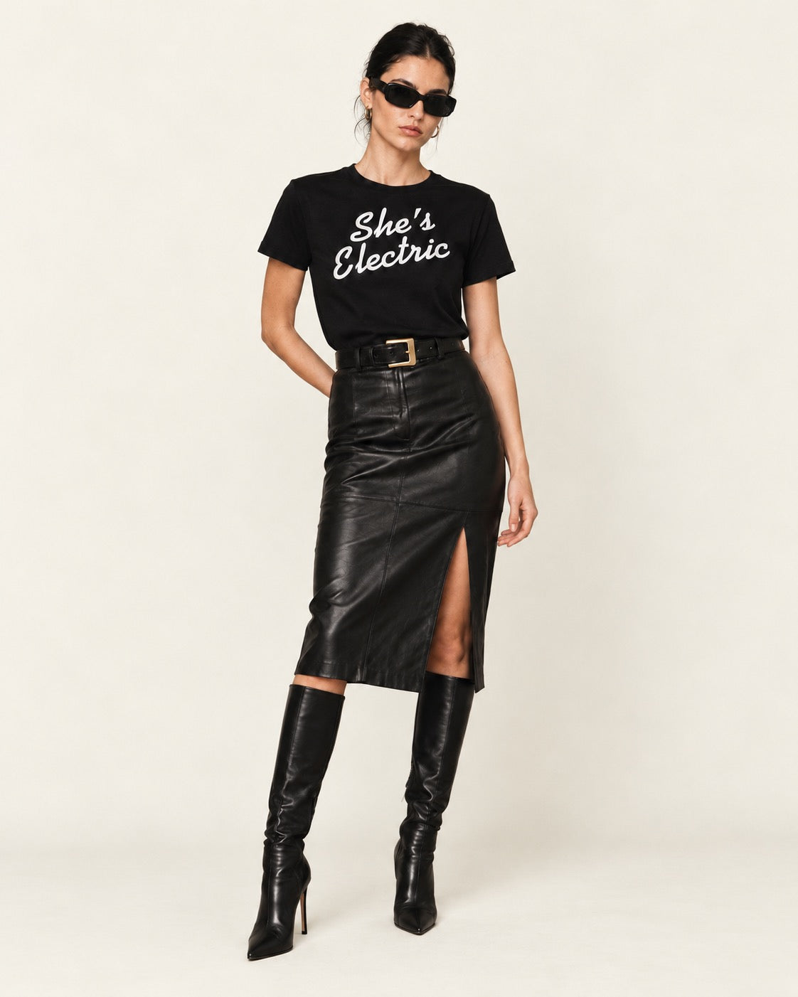 'SHE'S ELECTRIC' retro slogan embroidered premium organic women's classic fit 'Muser' t-shirt - sizes XS-5XL