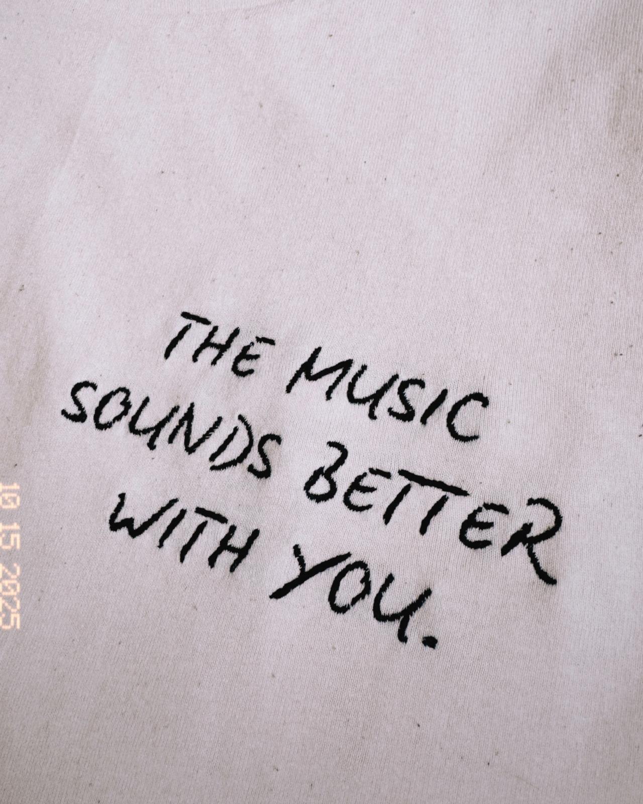 'THE MUSIC SOUNDS BETTER WITH YOU' embroidered women's oversized boyfriend fit organic cotton 'Oxford' shirt