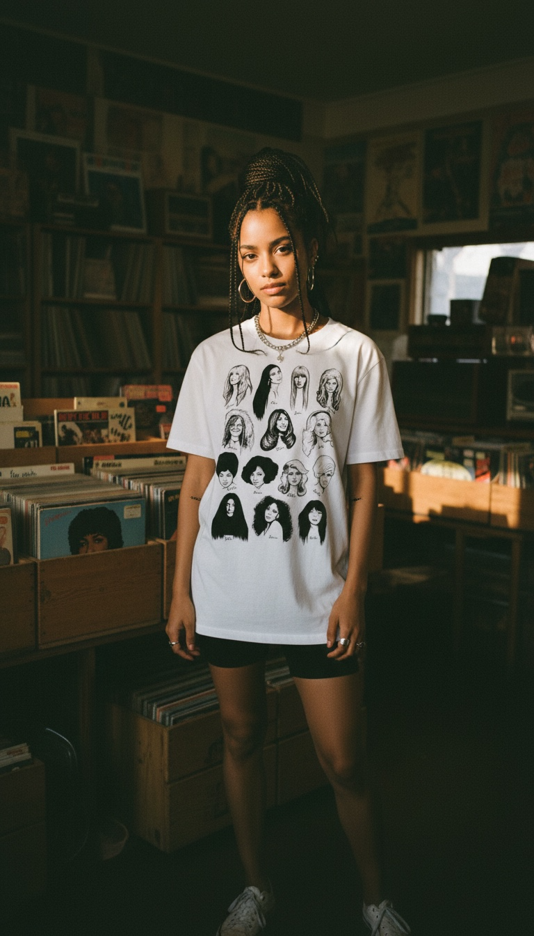 'WOMEN IN MUSIC' Limited Edition Mono Line Art Original Illustration Printed Unisex organic cotton t-shirt