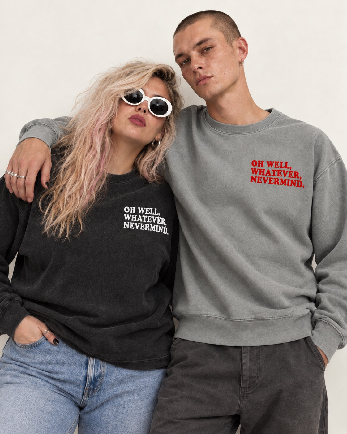 Unisex 'OH WELL, WHATEVER, NEVERMIND.' left chest embroidered premium organic cotton Vintage Garment Dyed 'Matcher' sweatshirt
