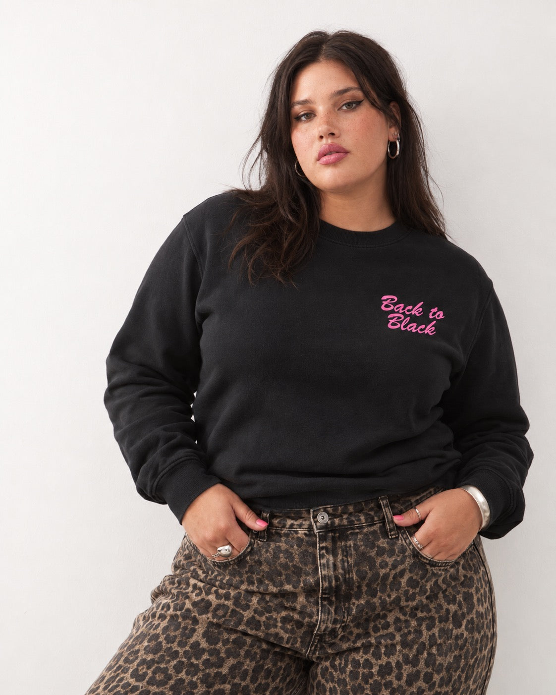 Women's 'BACK TO BLACK' left chest embroidered premium organic cotton 'Matcher' sweatshirt - EXTENDED SIZING