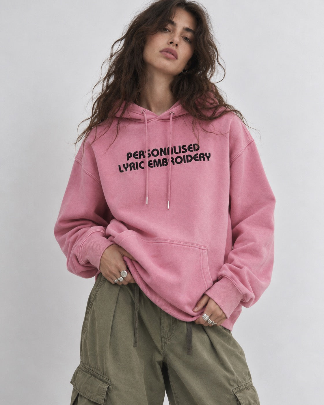 Women's Personalised Lyric Centre Chest Embroidered premium organic vintage aged 'Archer' hoodie