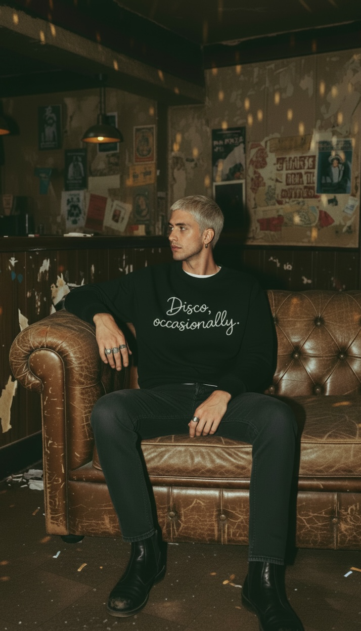 Men's 'DISCO, OCCASIONALLY' embroidered organic cotton 'Ryler' sweatshirt