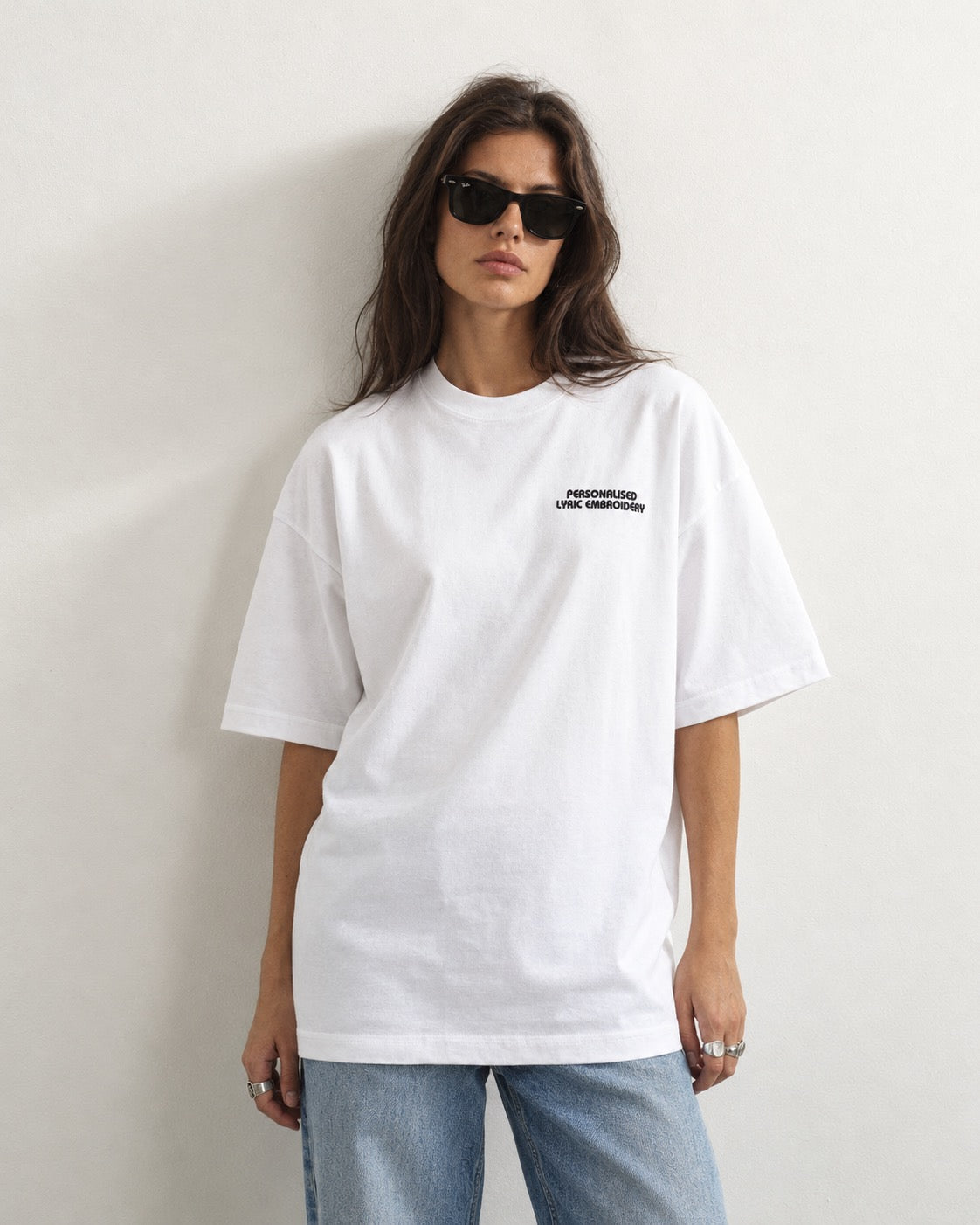 Women's Personalised Lyric Left Chest Embroidered premium organic iconic oversized heavy dropped shoulder 'Blaster' t-shirt