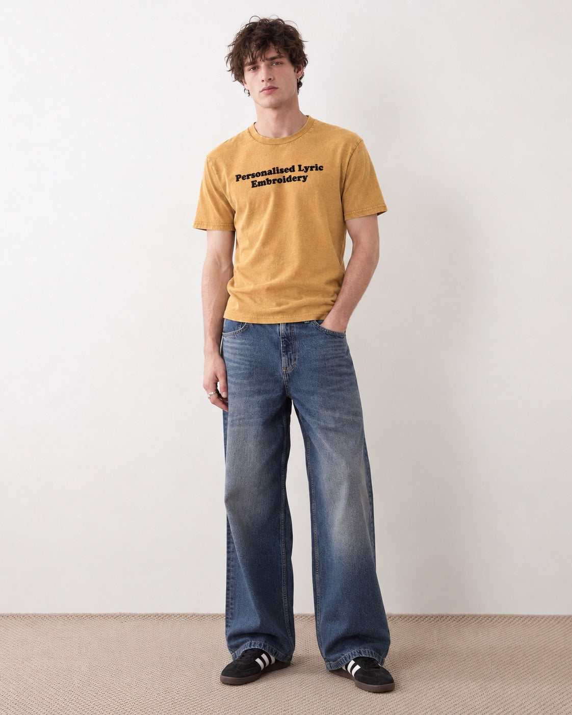 Men's Personalised Lyric Centre Chest Embroidered premium organic garment dyed 'Creator Vintage' t-shirt