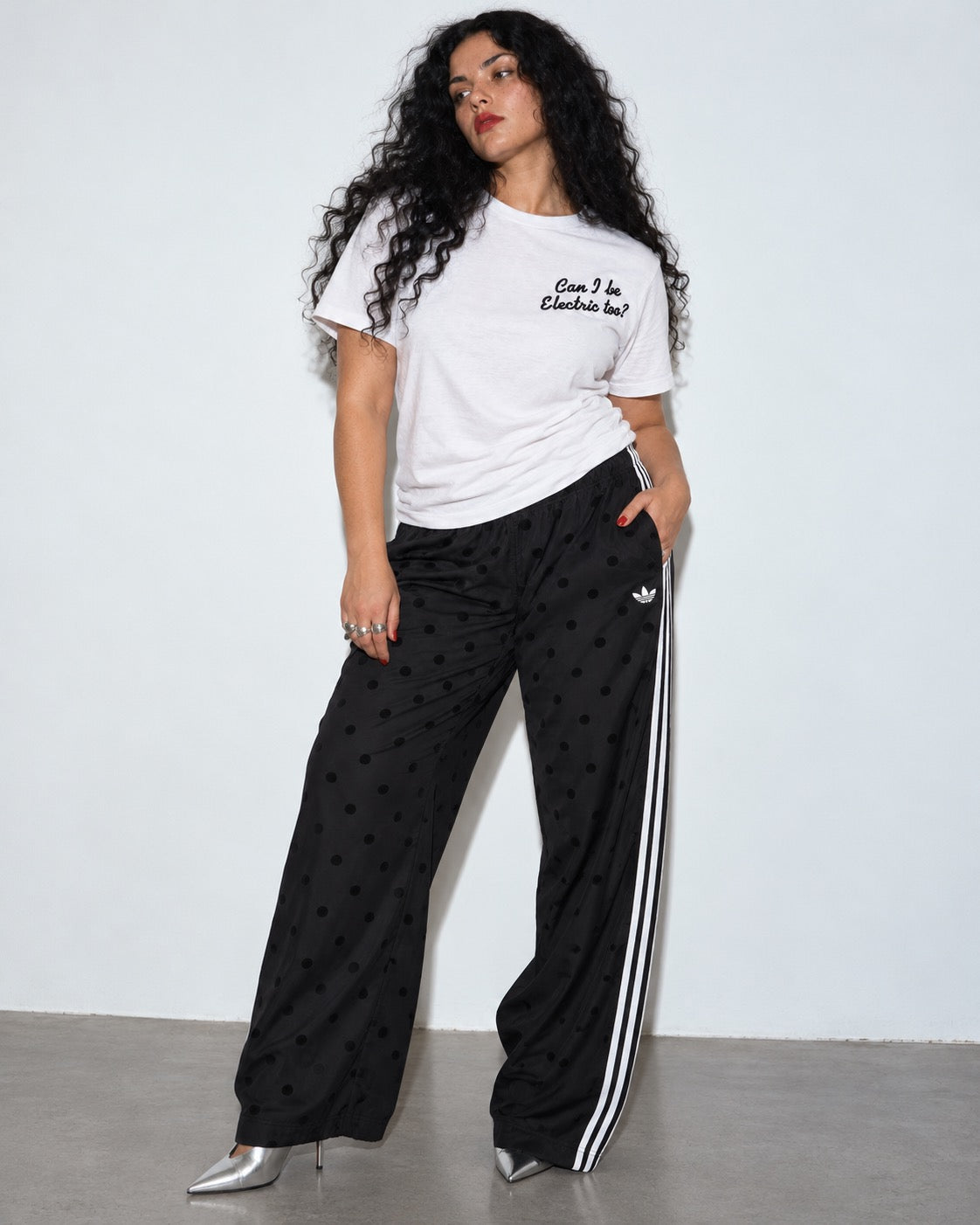Women's 'CAN I BE ELECTRIC TOO?' left chest embroidered premium organic medium fit 'Muser' t-shirt