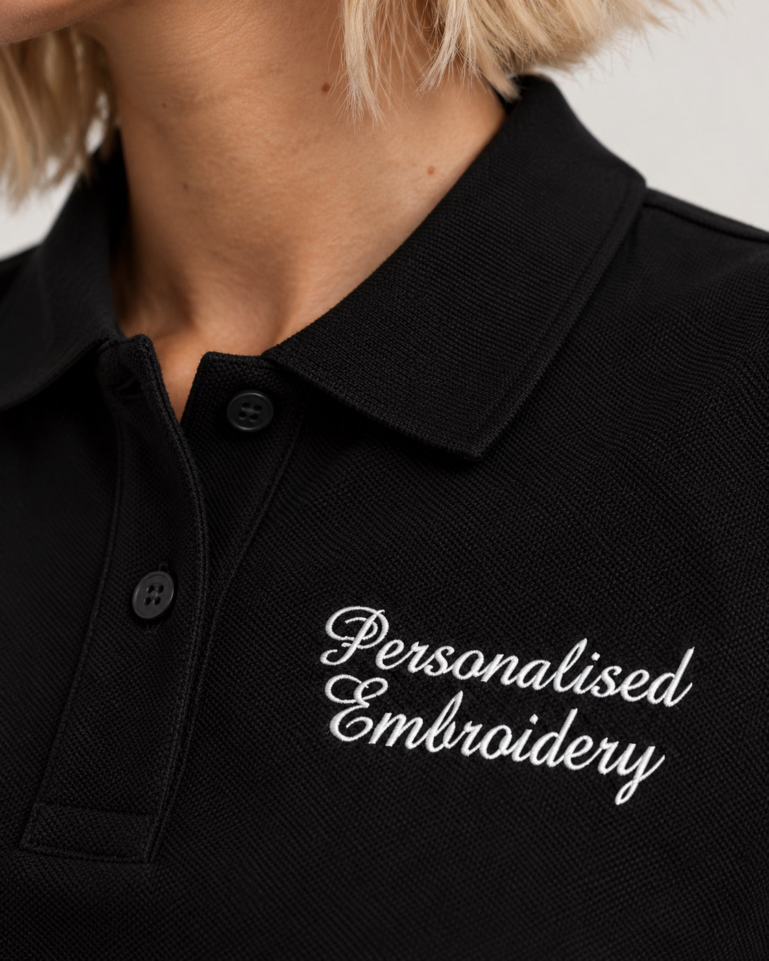 Personalised Lyric Left Chest Embroidered premium organic women's 'Lol' polo shirt - choose your own lyrics, font and thread colour