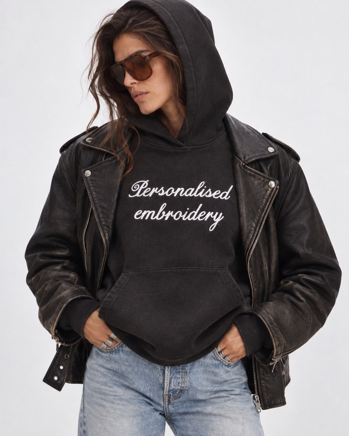 NEW Women's Personalised Lyric Centre Chest Embroidered premium organic vintage 'Chaser' hoodie