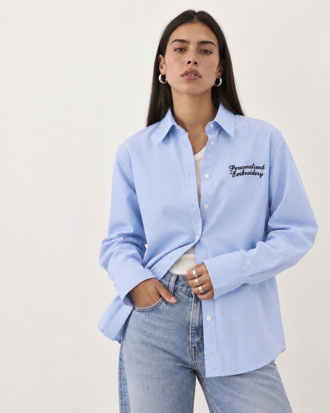 Personalised left chest embroidered women's classic fit organic cotton 'Oxford' shirt - choose your own font & thread colour