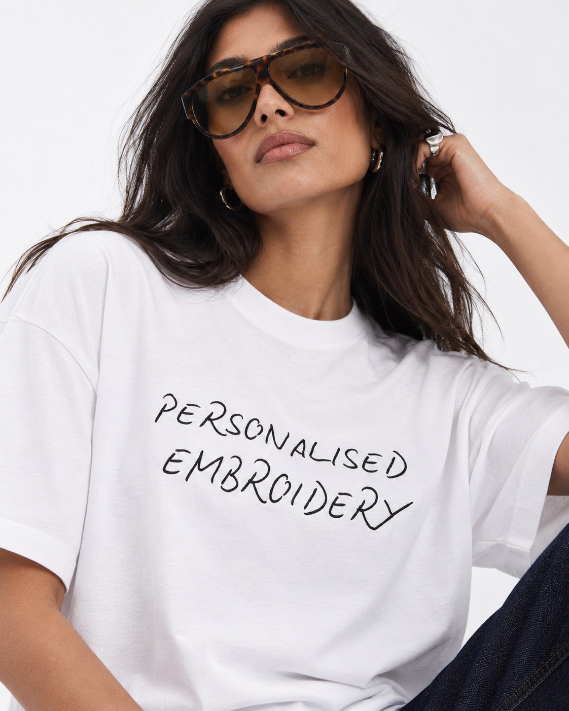 NEW Women's Personalised Lyric Centre Chest Embroidered premium organic relaxed fit 'Hazener' t-shirt