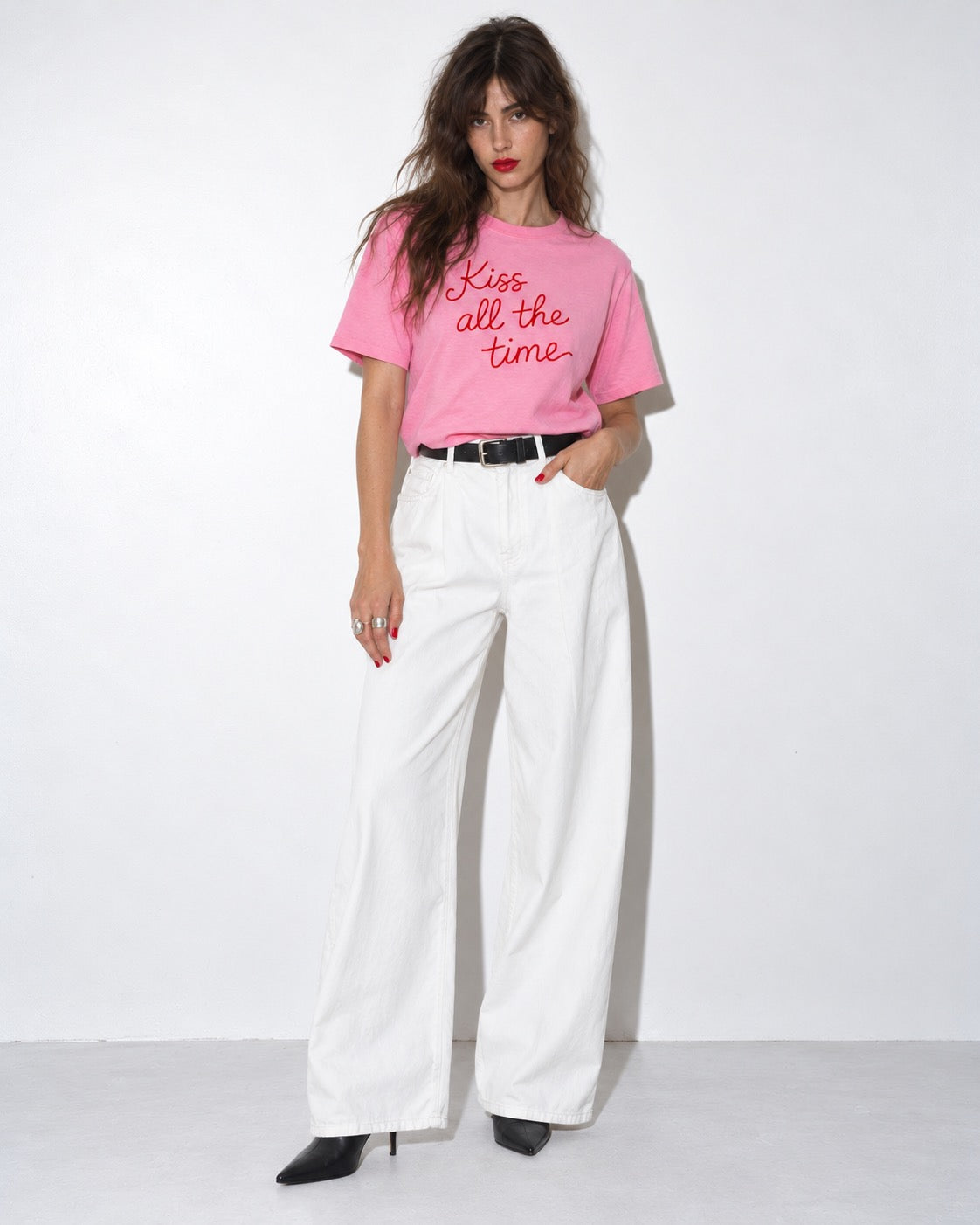 Women's 'KISS ALL THE TIME' embroidered premium organic classic fit 'Muser' t-shirt