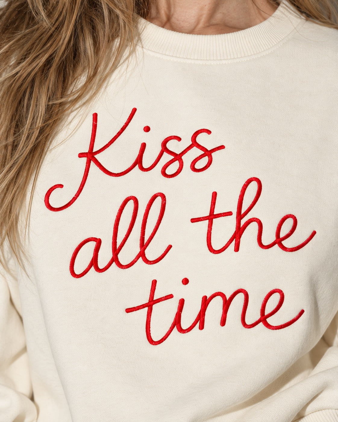 Women's 'KISS ALL THE TIME' embroidered organic cotton women's 'Alma' sweatshirt
