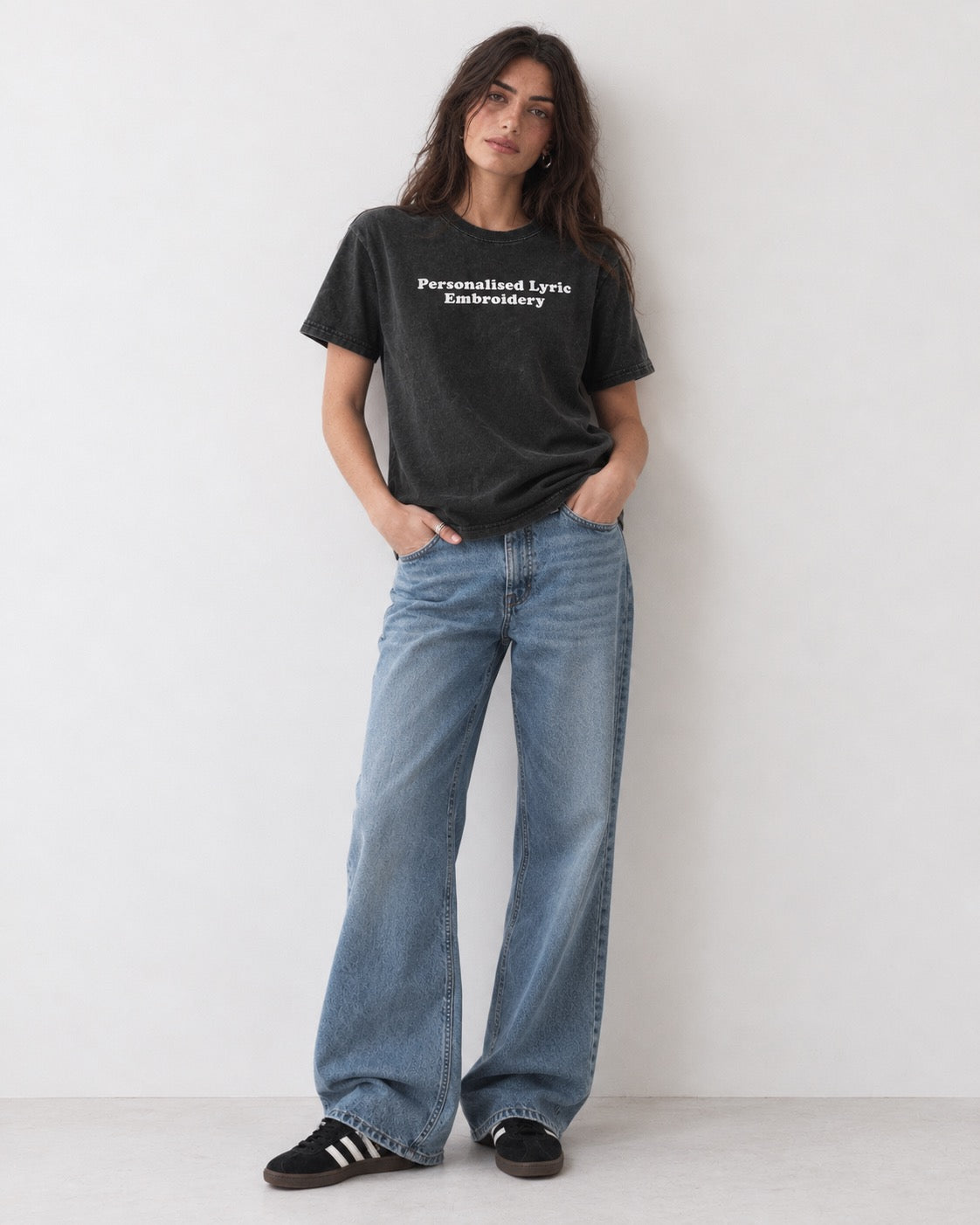 Women's Personalised Lyric Centre Chest Embroidered premium organic garment dyed 'Creator Vintage' t-shirt