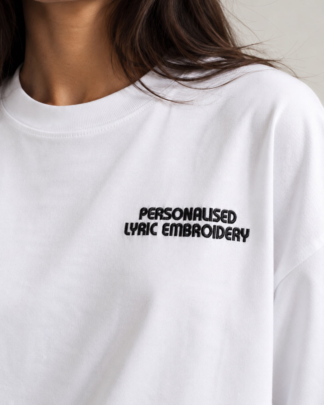 Women's Personalised Lyric Left Chest Embroidered premium organic iconic oversized heavy dropped shoulder 'Blaster' t-shirt