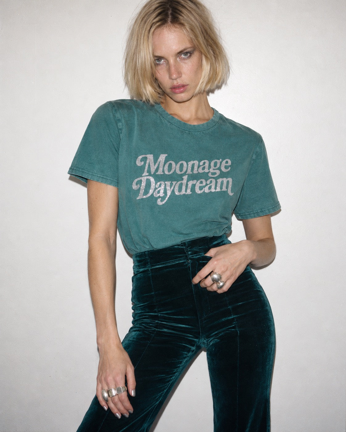 Women's 'MOONAGE DAYDREAM' embroidered premium organic 'Crafter' t-shirt - sizes XXS-5XL