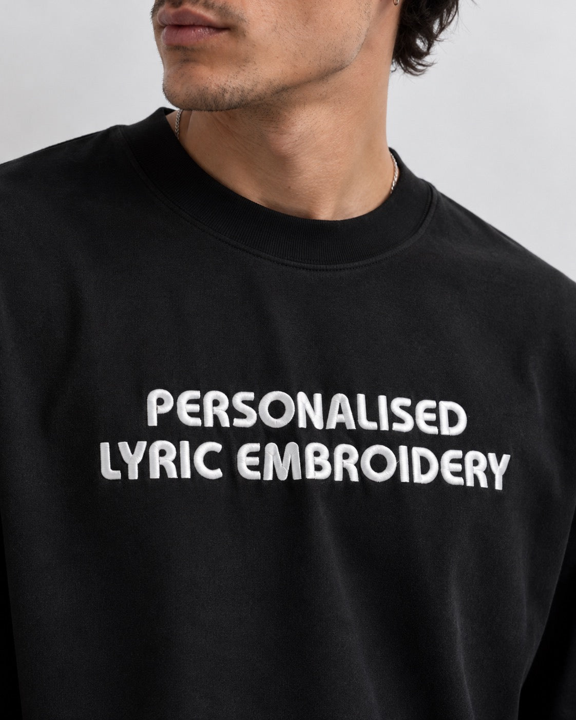 Men's Personalised Lyric Centre Chest Embroidered premium organic iconic heavy dropped shoulder 'Blaster' t-shirt