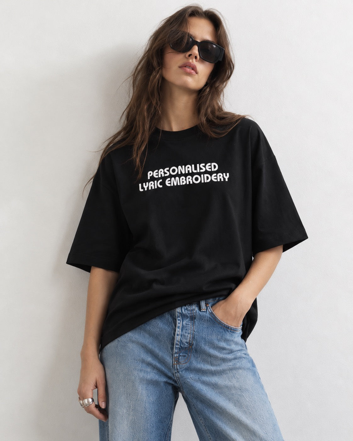 Women's Personalised Lyric Centre Chest Embroidered premium organic iconic oversized heavy dropped shoulder 'Blaster' t-shirt