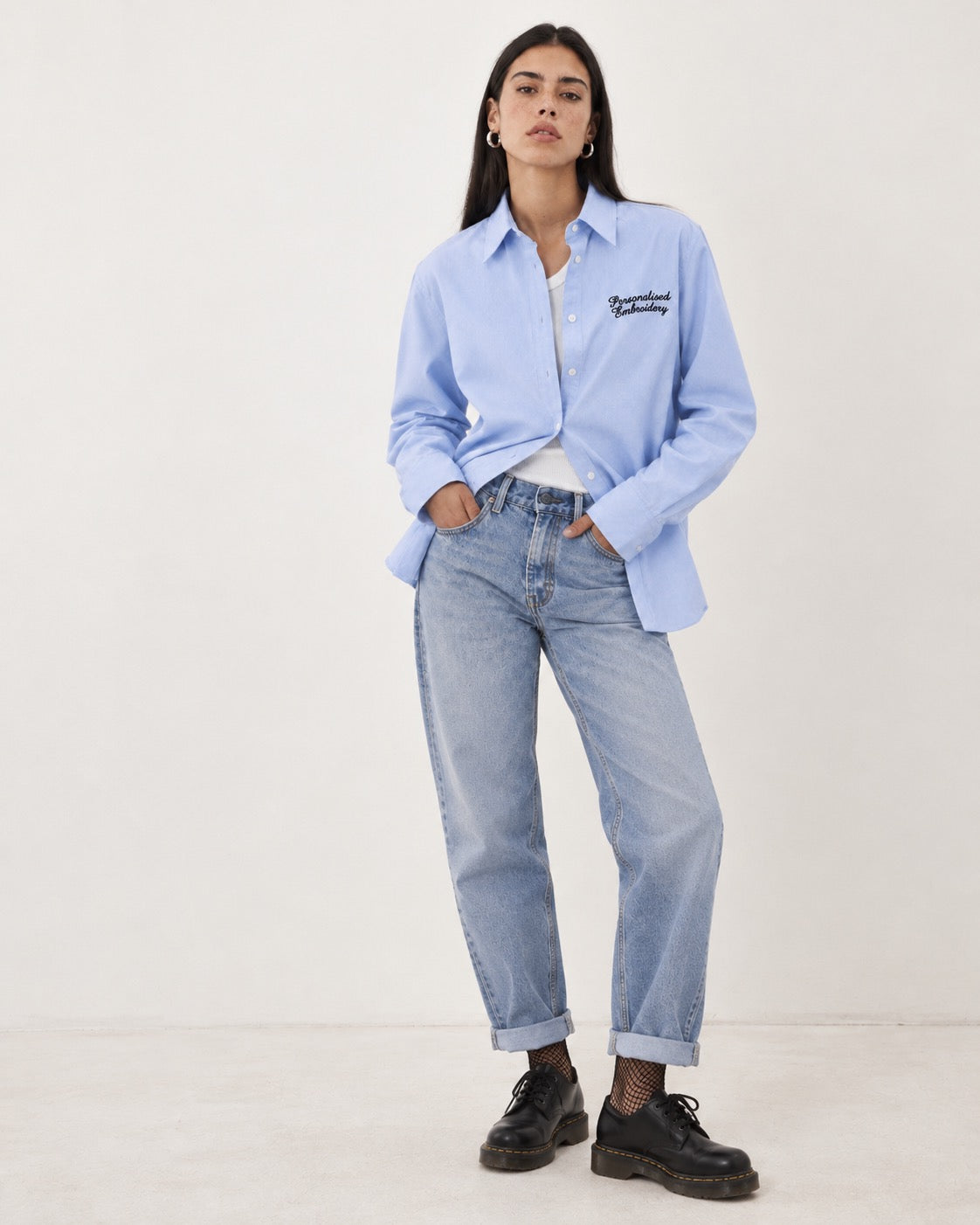 Personalised left chest embroidered women's classic fit organic cotton 'Oxford' shirt - choose your own font & thread colour