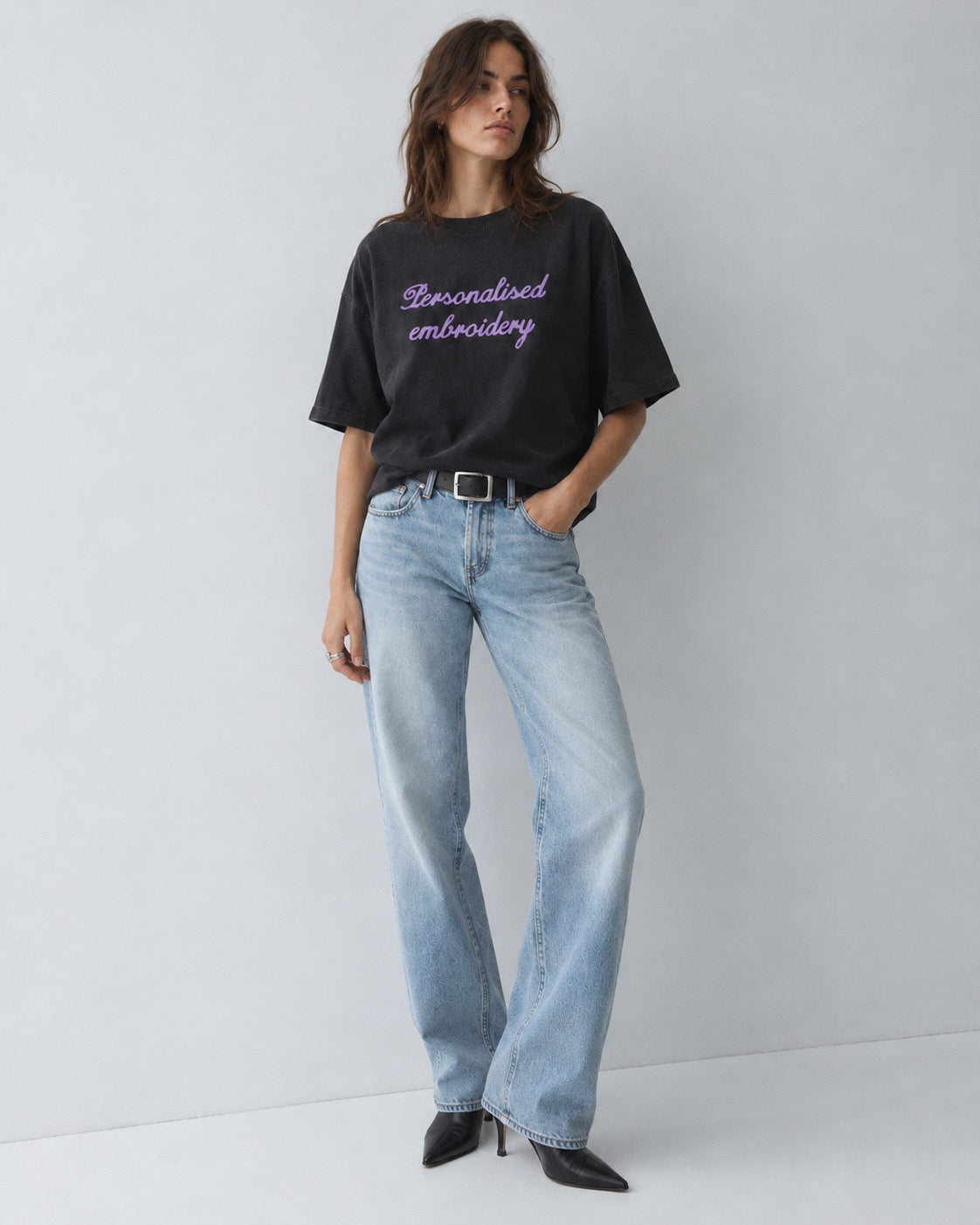 NEW Women's Personalised Lyric Centre Chest Embroidered premium organic women's boxy 'Nova Vintage' t-shirt - choose your own lyrics, font and thread colour