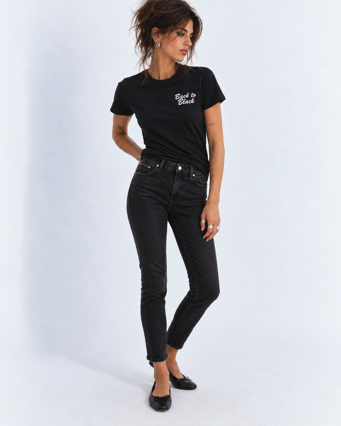 Women's 'BACK TO BLACK' left chest embroidered premium organic medium fit 'Muser' t-shirt