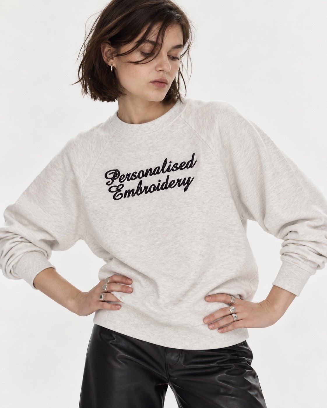 Personalised Lyric Centre Chest Embroidered premium organic women's raglan sleeve 'Clara' sweatshirt - choose your own lyrics, font and thread colour