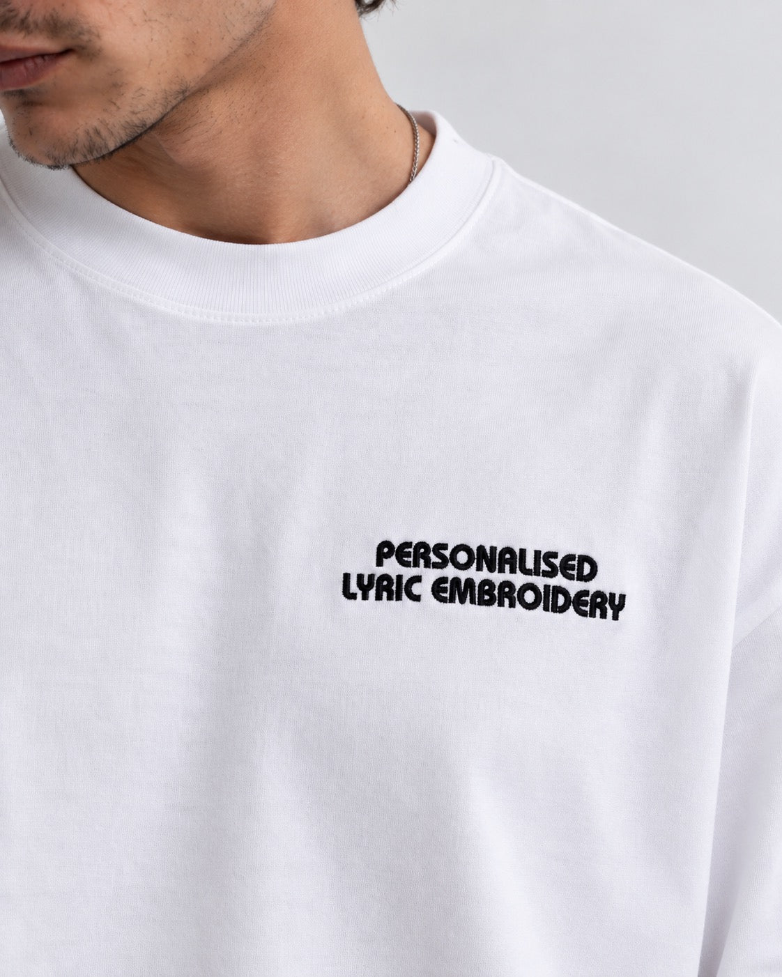 Men's Personalised Lyric Left Chest Embroidered premium organic iconic heavy dropped shoulder 'Blaster' t-shirt
