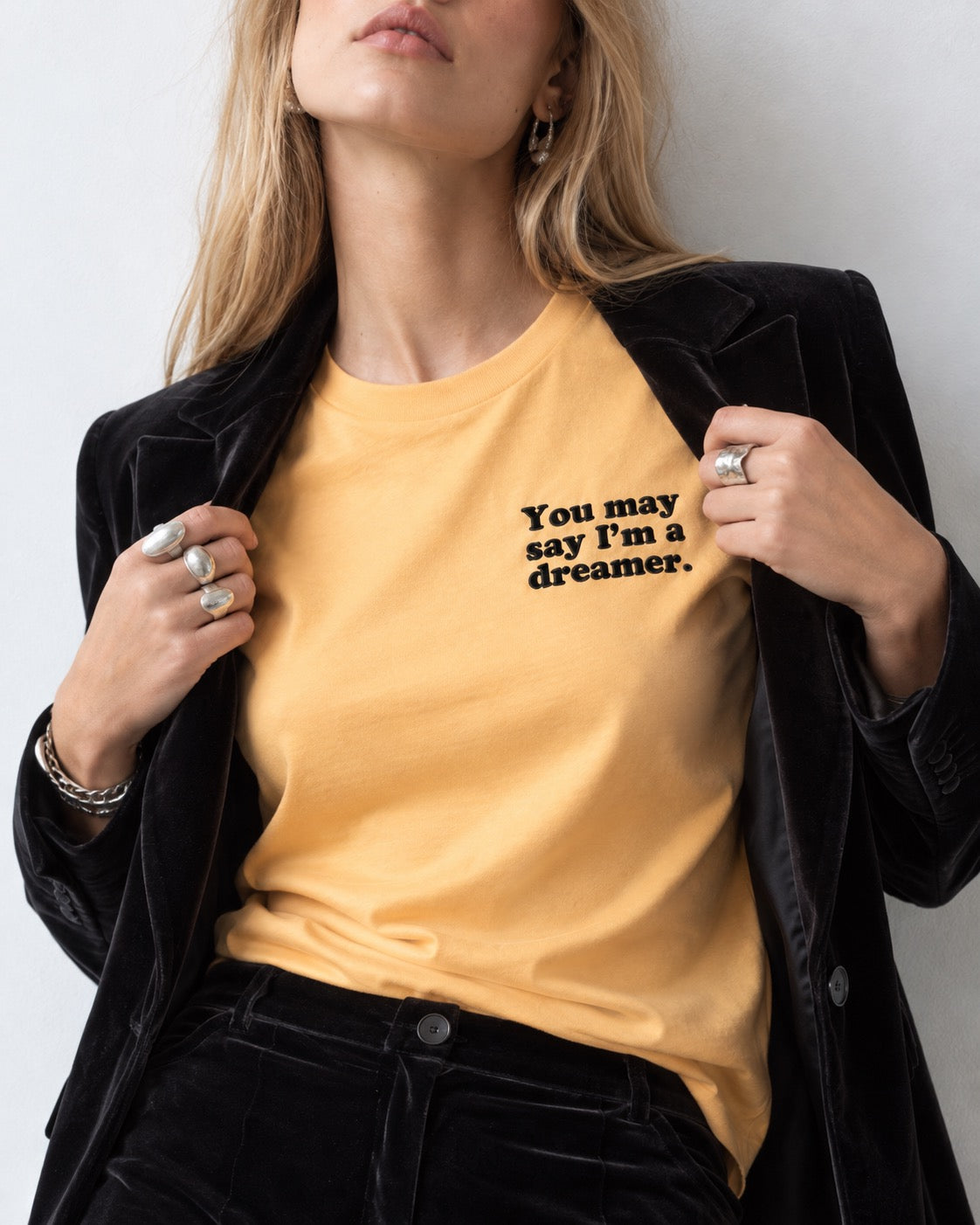 Women's 'YOU MAY SAY I'M A DREAMER' left chest embroidered premium organic medium fit 'Muser' t-shirt
