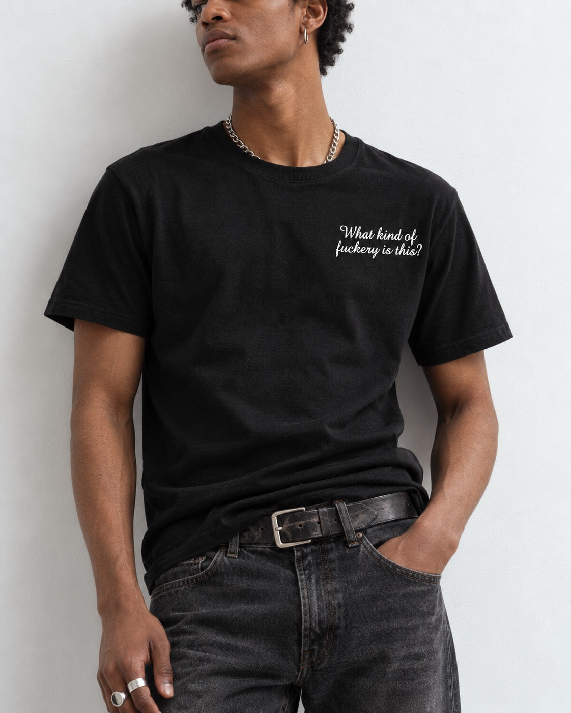 Men's 'WHAT KIND OF F CKERY IS THIS?' left chest embroidered premium organic classic fit 'Creator' t-shirt