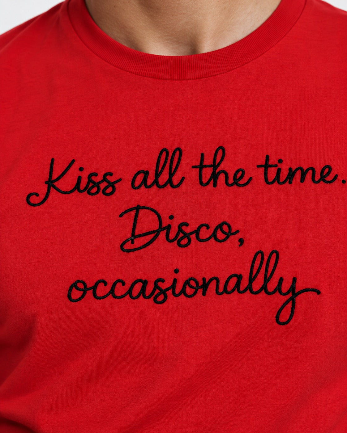 Men's 'KISS ALL THE TIME, DISCO OCCASIONALLY' embroidered premium organic 'Creator' t-shirt