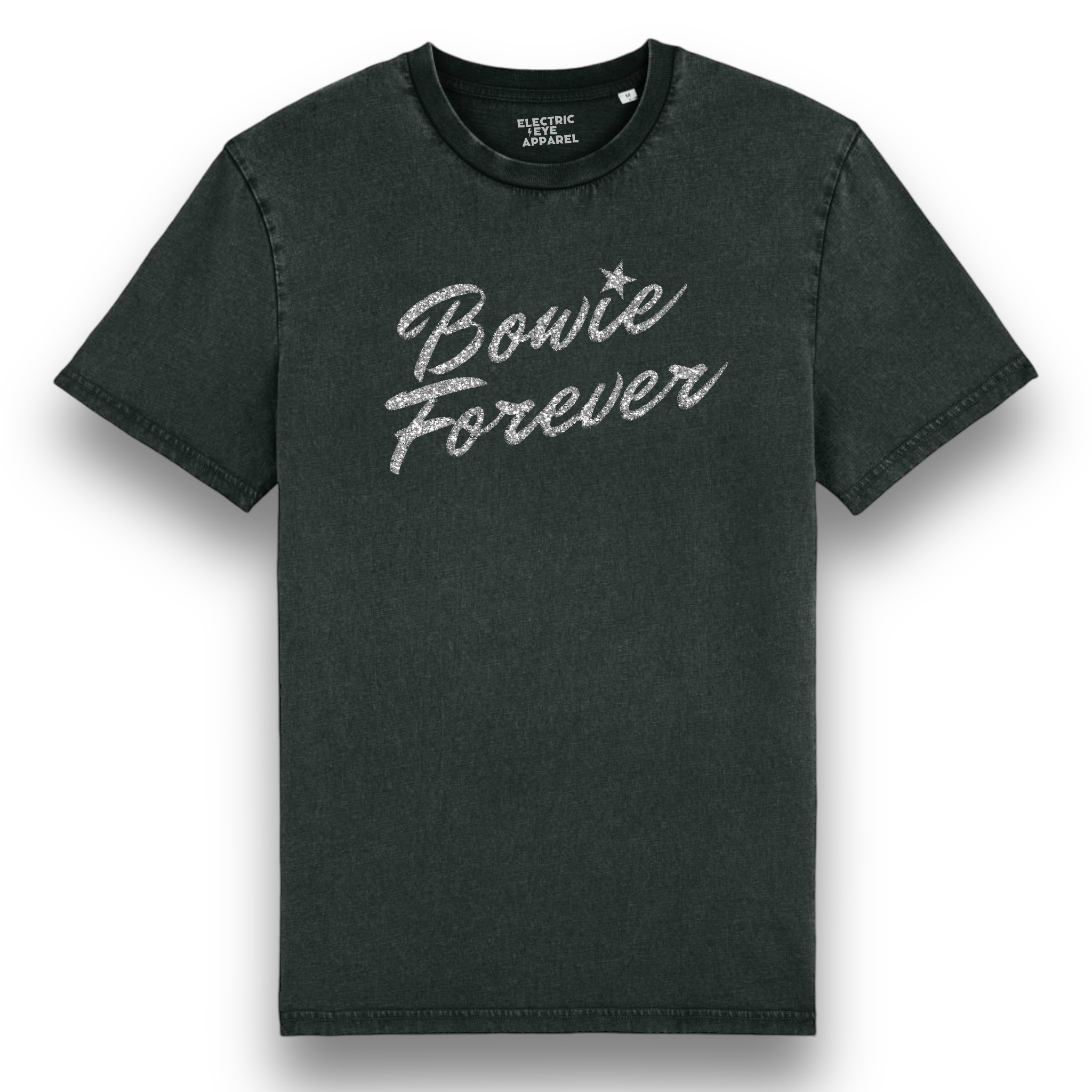Limited Edition 'BOWIE FOREVER' glitter embroidered premium organic unisex vintage aged t-shirt - inspired by David Bowie