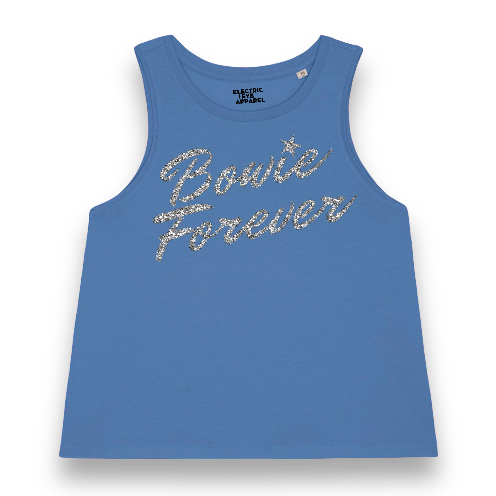 Limited Edition 'BOWIE FOREVER' glitter embroidered women's organic cotton 'dancer' tank top