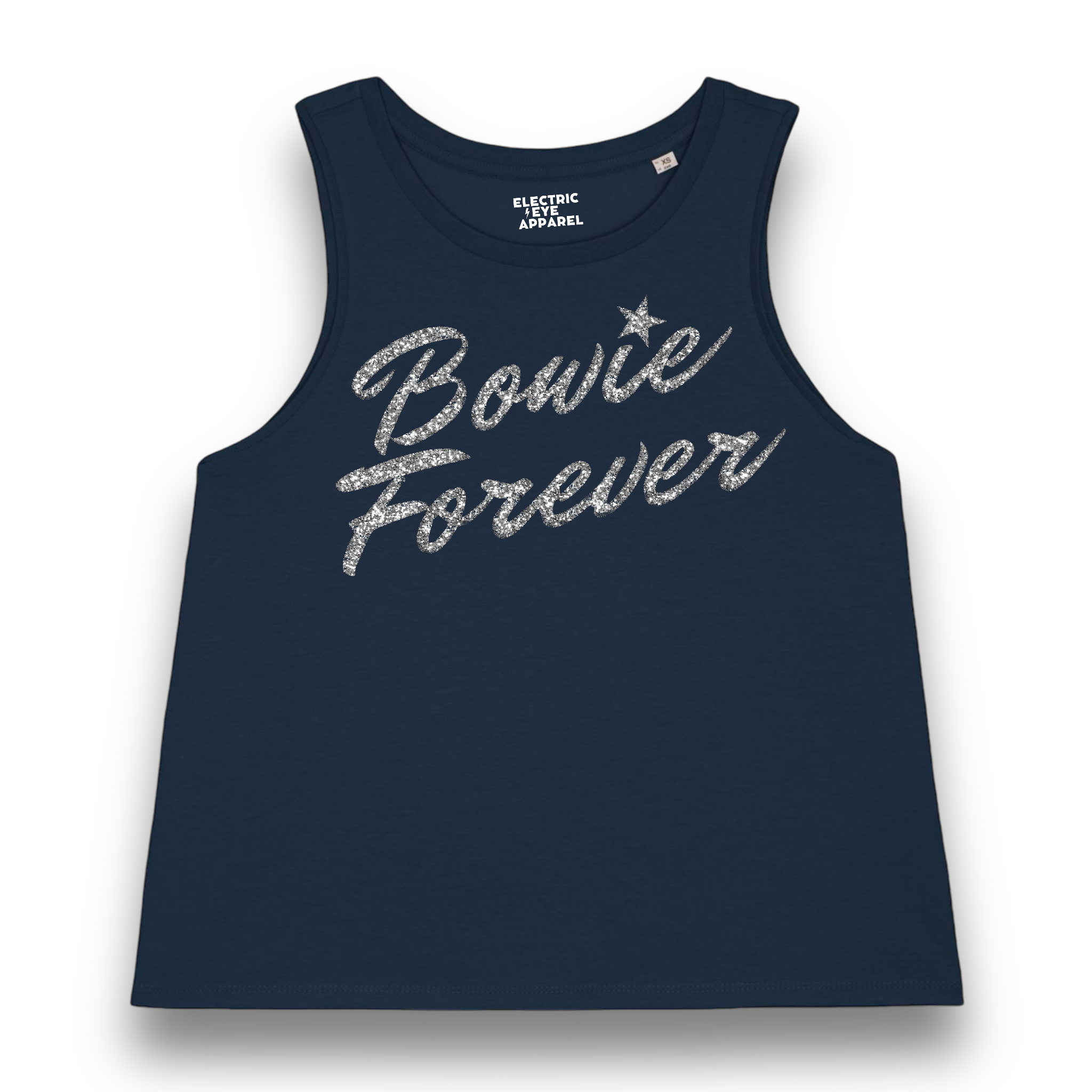 Limited Edition 'BOWIE FOREVER' glitter embroidered women's organic cotton 'dancer' tank top