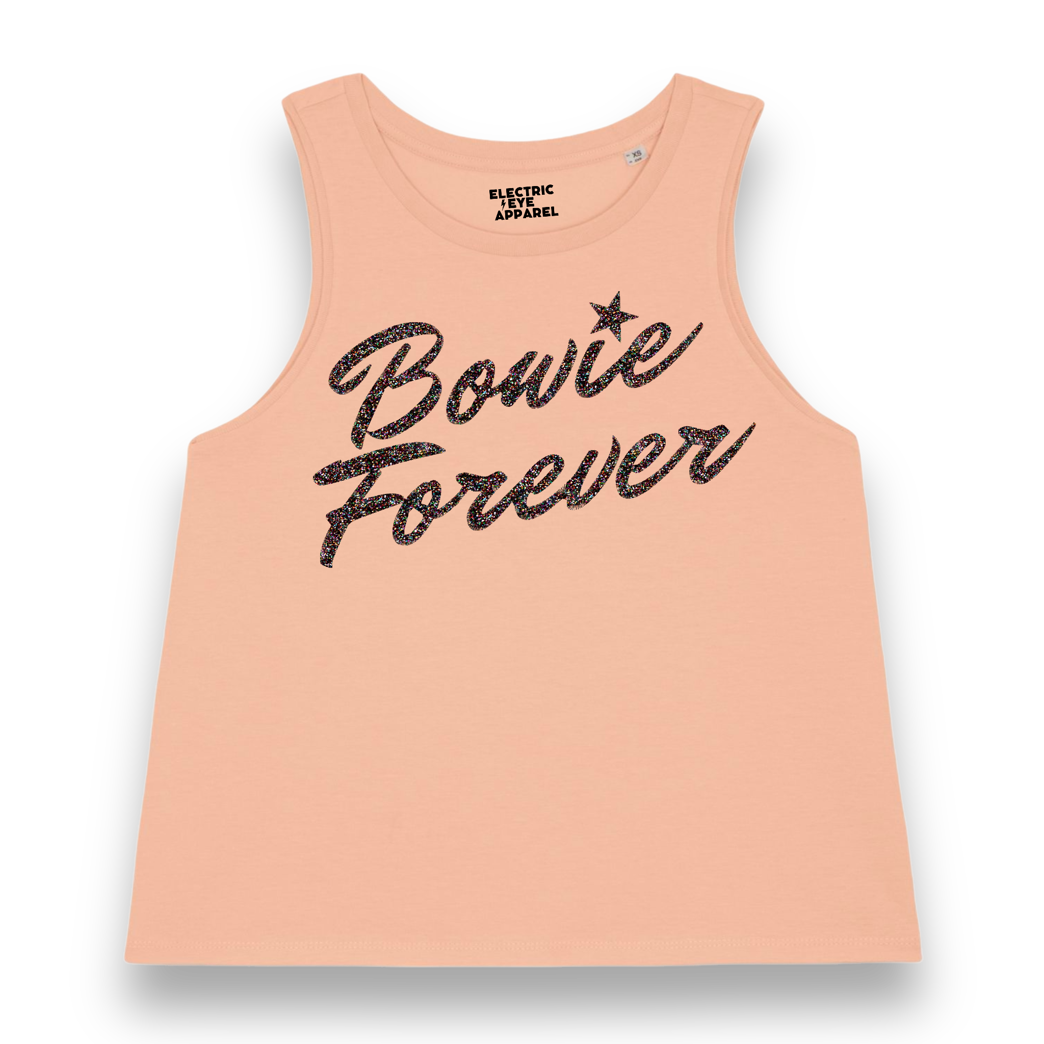 Limited Edition 'BOWIE FOREVER' glitter embroidered women's organic cotton 'dancer' tank top