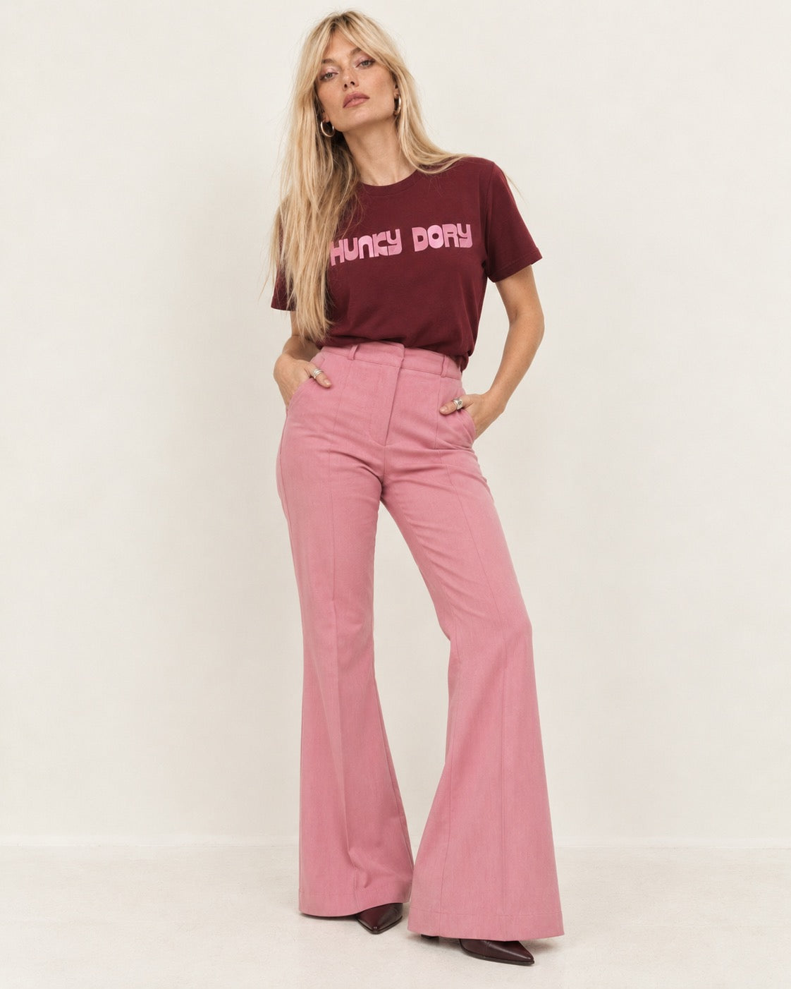 'HUNKY DORY' 70s style embroidered premium organic iconic women's 'Muser' t-shirt