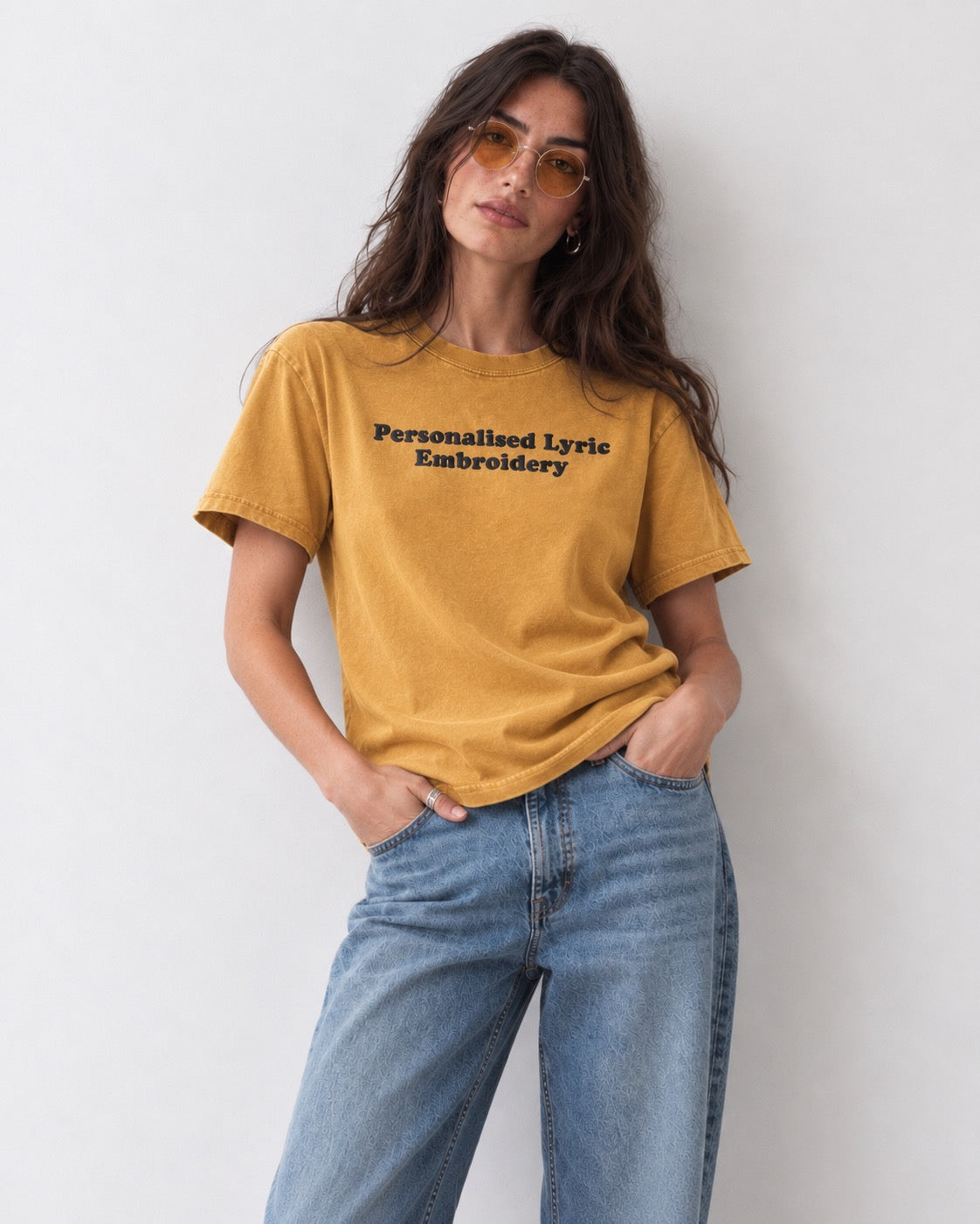 Women's Personalised Lyric Centre Chest Embroidered premium organic garment dyed 'Creator Vintage' t-shirt