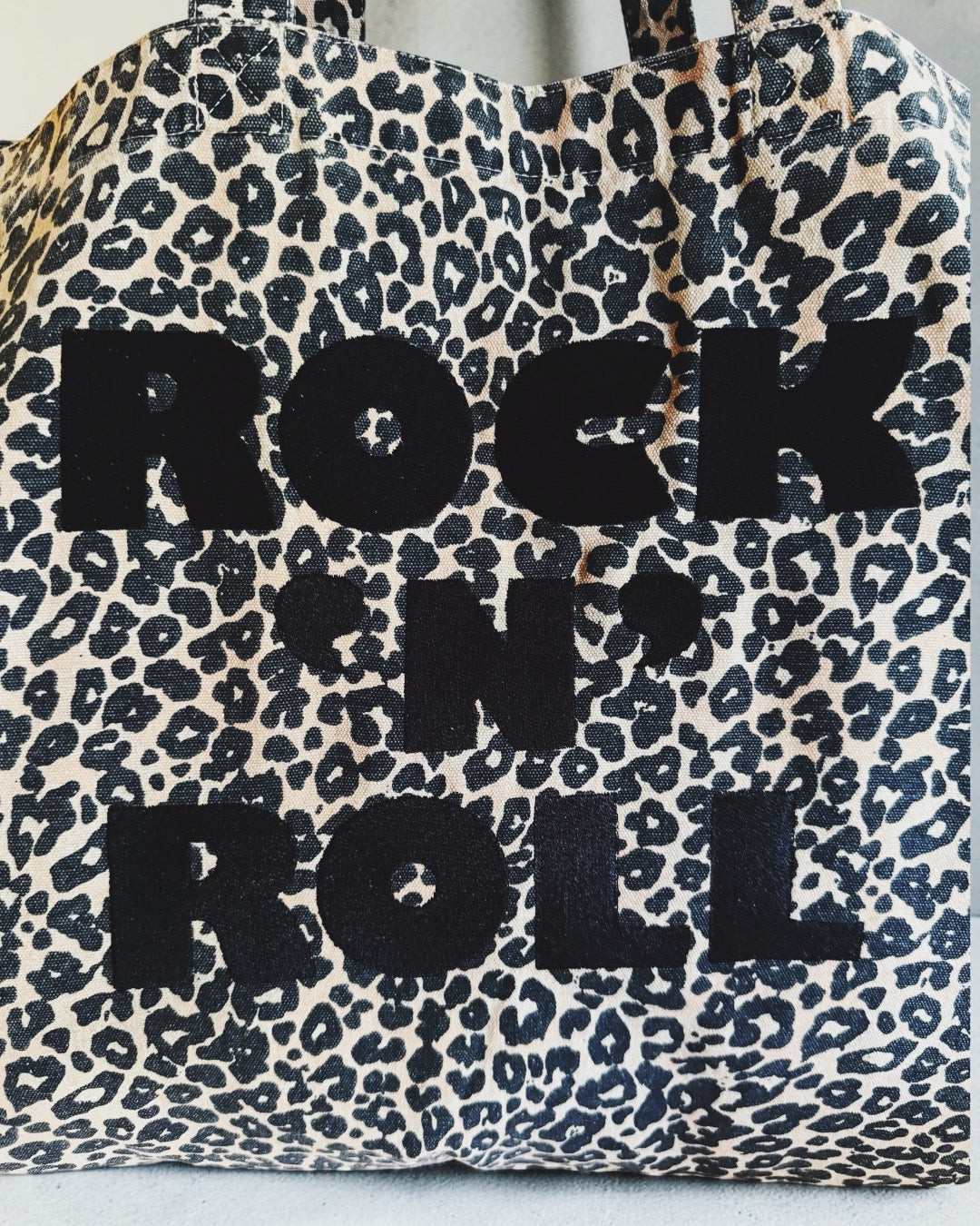 'ROCK 'N' ROLL' embroidered vintage leopard print oversized tote bag - option to monogram