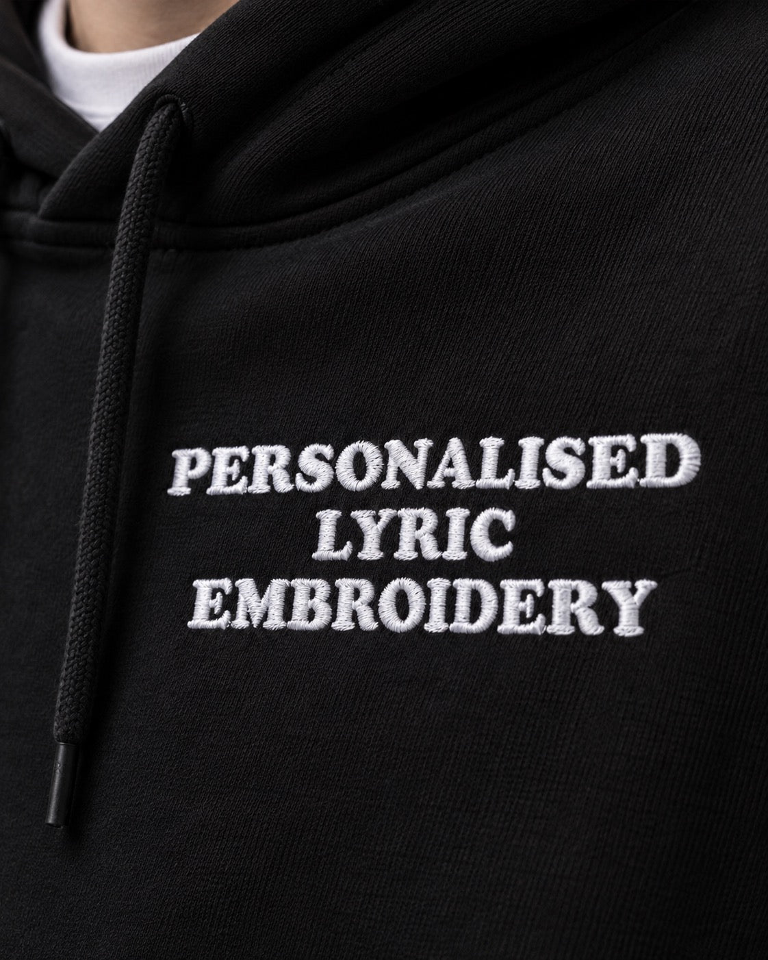 Men's Personalised Lyric Centre Chest Embroidered premium organic iconic 'Drummer' hoodie